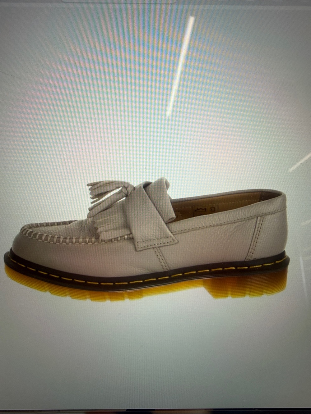 Dr. Martens White Tassel Penny Loafers with Yellow Translucent Sole